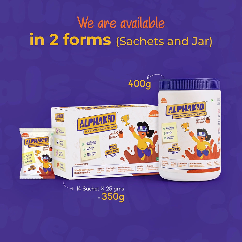 Alphakid | Pure Taste Smart Growth | Pro Milk Mix | Chocolate Flavour | 4g Protein Per Serve