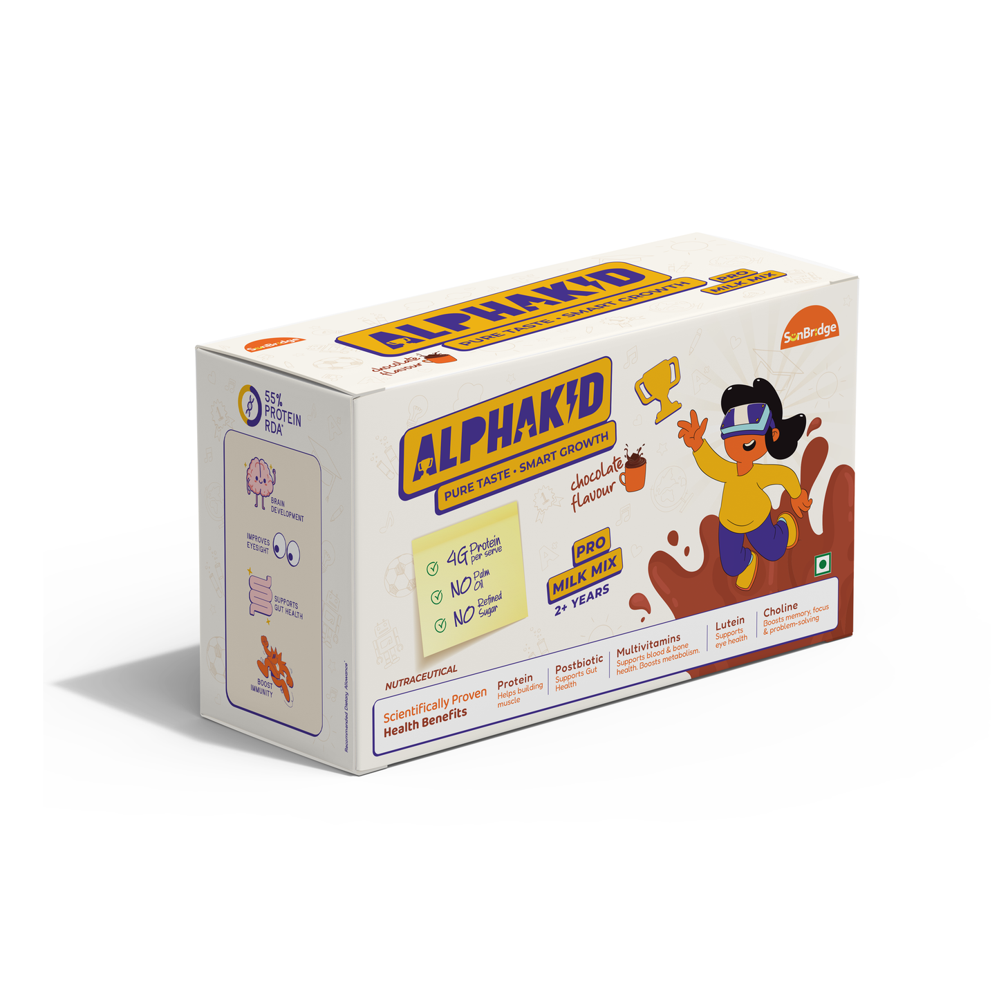 Alphakid | Pure Taste Smart Growth | Pro Milk Mix | Chocolate Flavour | 4g Protein Per Serve | Combo