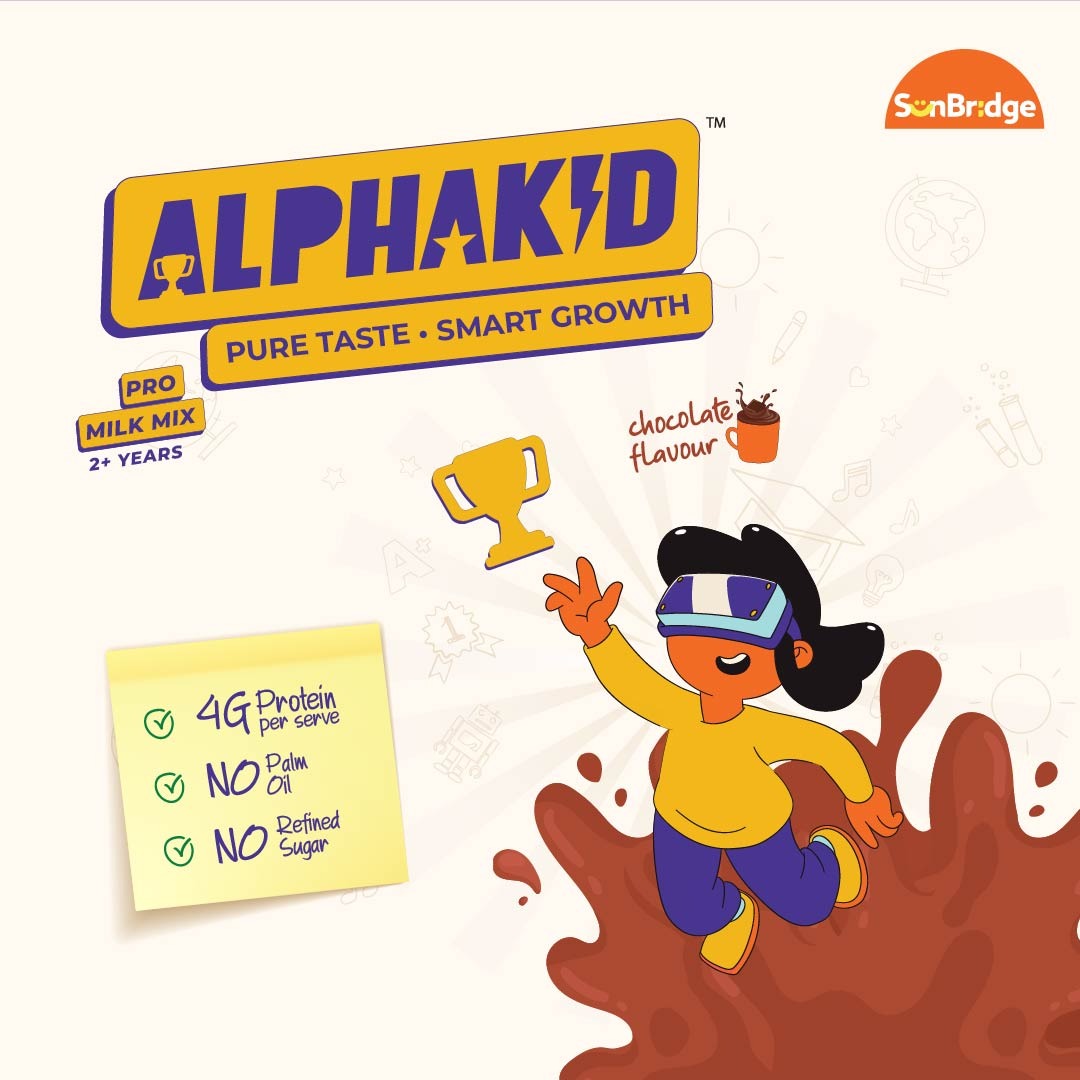 Alphakid | Pure Taste Smart Growth | Pro Milk Mix | Chocolate Flavour | 4g Protein Per Serve Jar