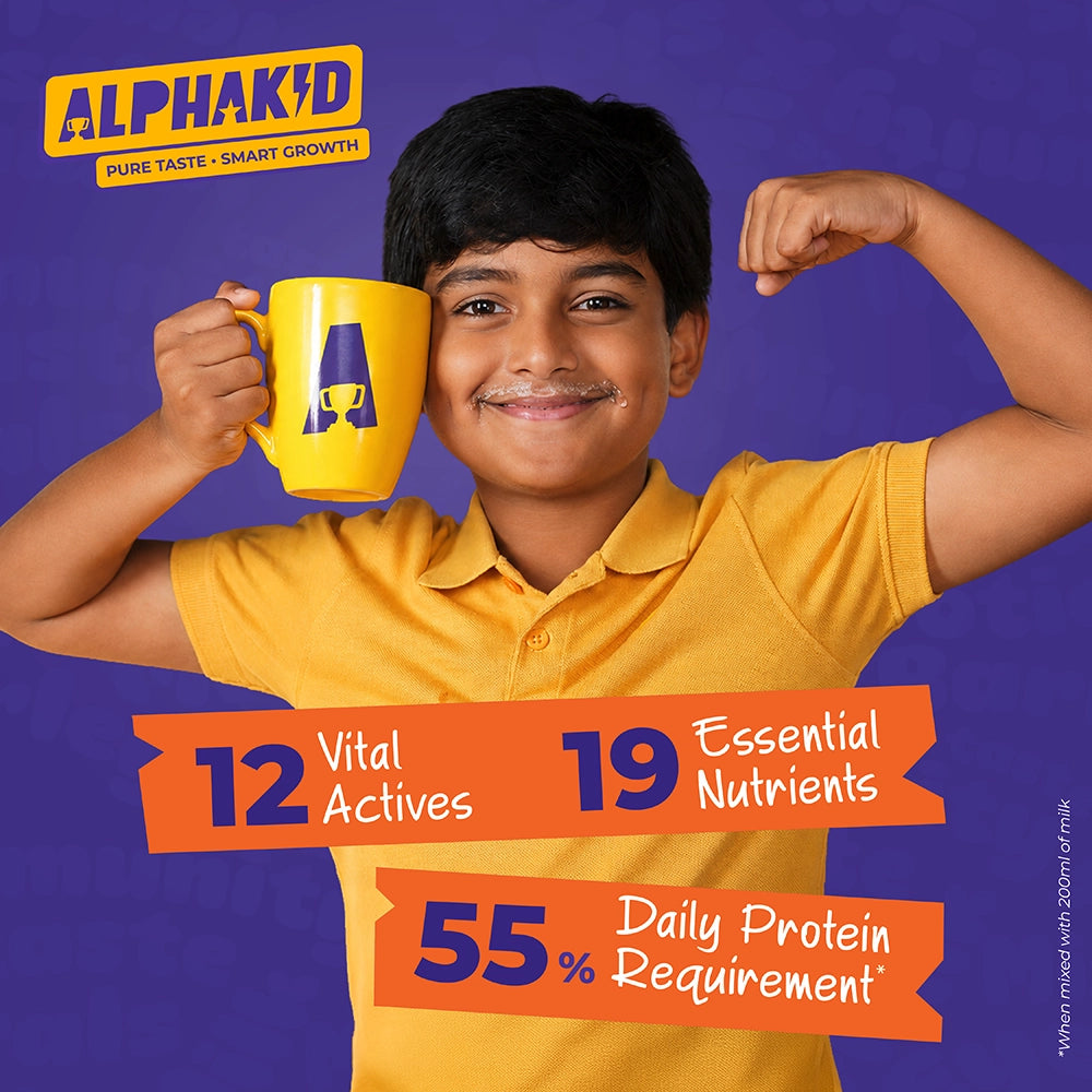 Alphakid | Pure Taste Smart Growth | Pro Milk Mix | Chocolate Flavour |  4g Protein Per Serve - 2 Jar