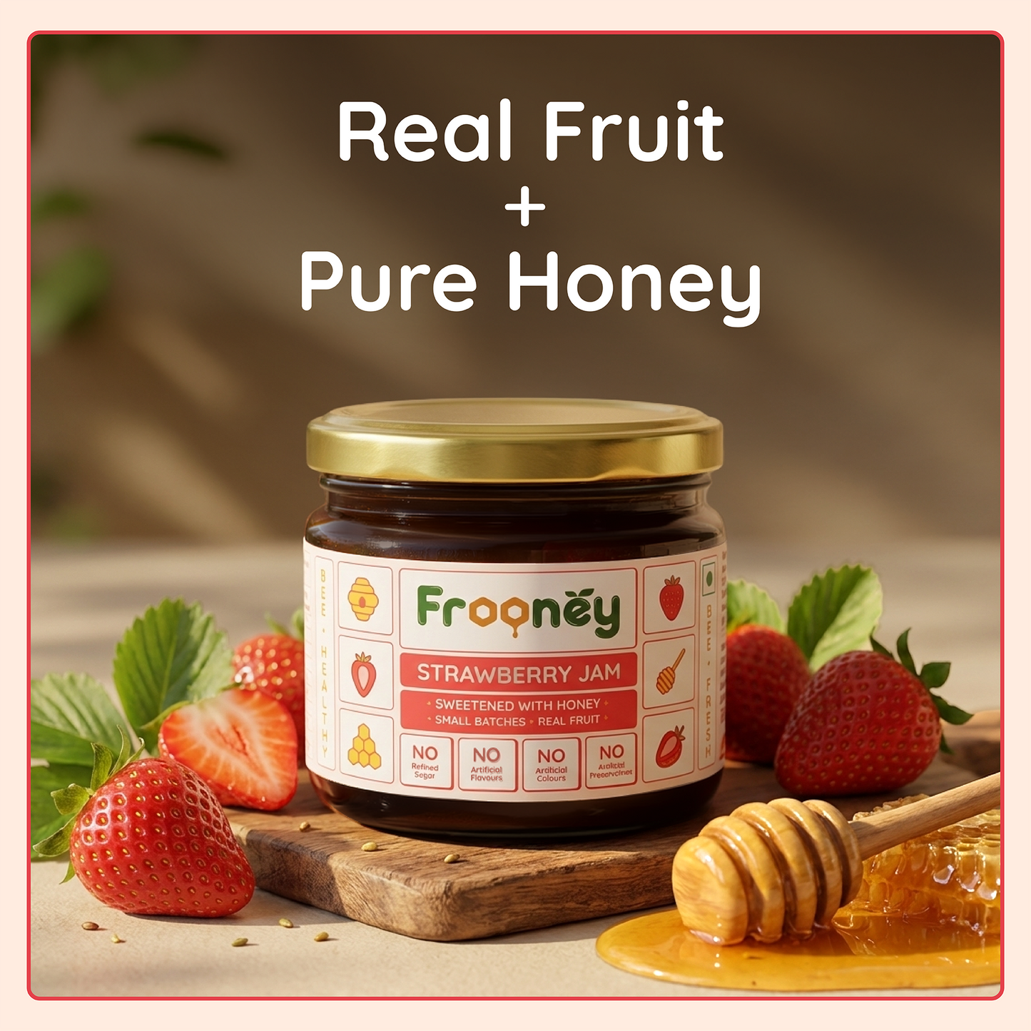 Frooney Strawberry Jam– Made with Real Fruit & Pure Honey | No Refined Sugar