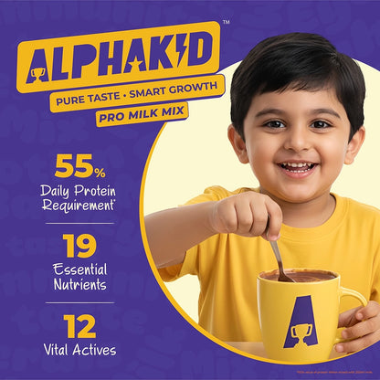 Alphakid | Pure Taste Smart Growth | Pro Milk Mix | Chocolate Flavour |  4g Protein Per Serve - 2 Jar