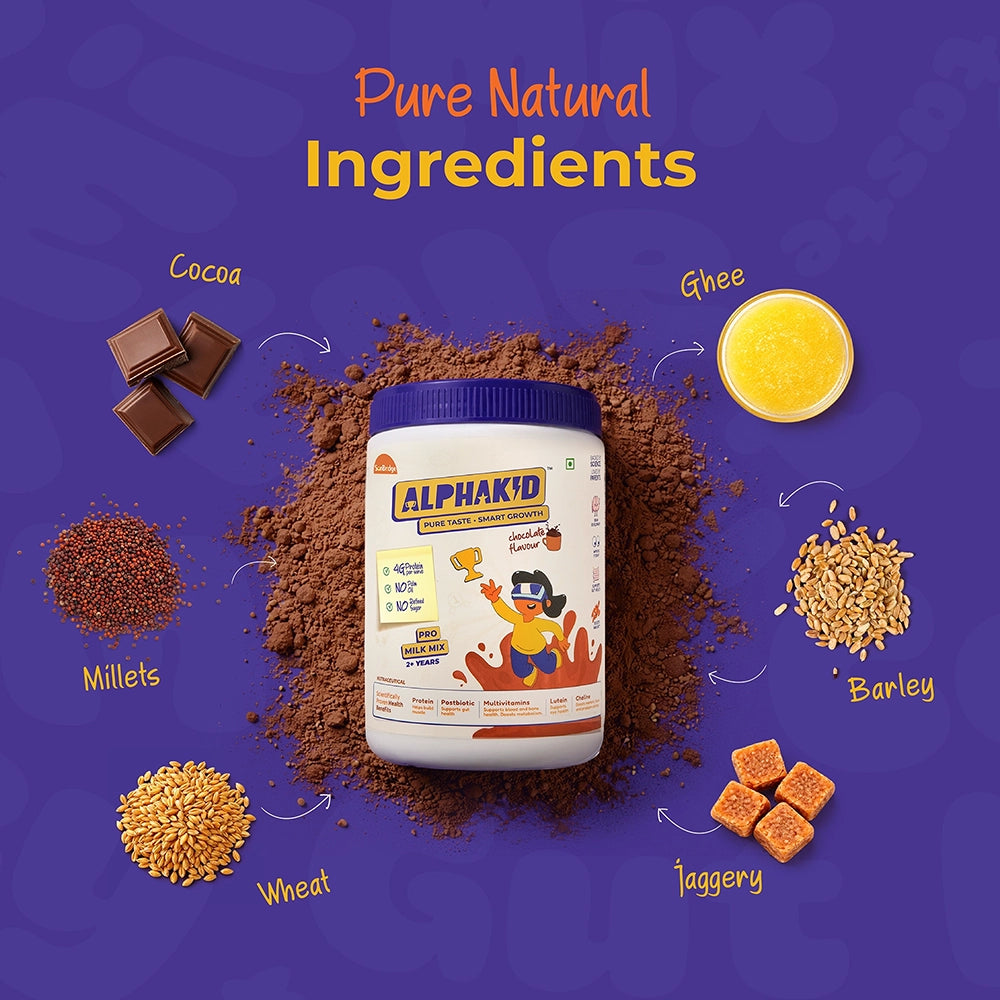 Alphakid | Pure Taste Smart Growth | Pro Milk Mix | Chocolate Flavour |  4g Protein Per Serve - 2 Jar
