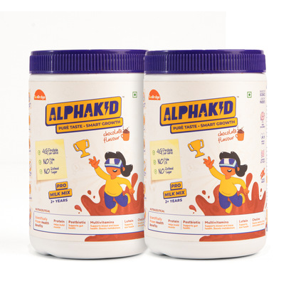 Alphakid | Pure Taste Smart Growth | Pro Milk Mix | Chocolate Flavour |  4g Protein Per Serve - 2 Jar